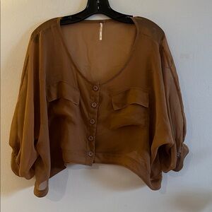 Free People Tan Sheer Button-Up Blouse - Preloved
